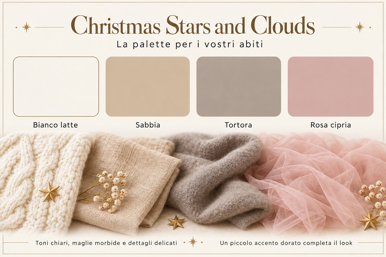 Palette outfit Stars and Clouds: bianco latte, sabbia, tortora, rosa cipria