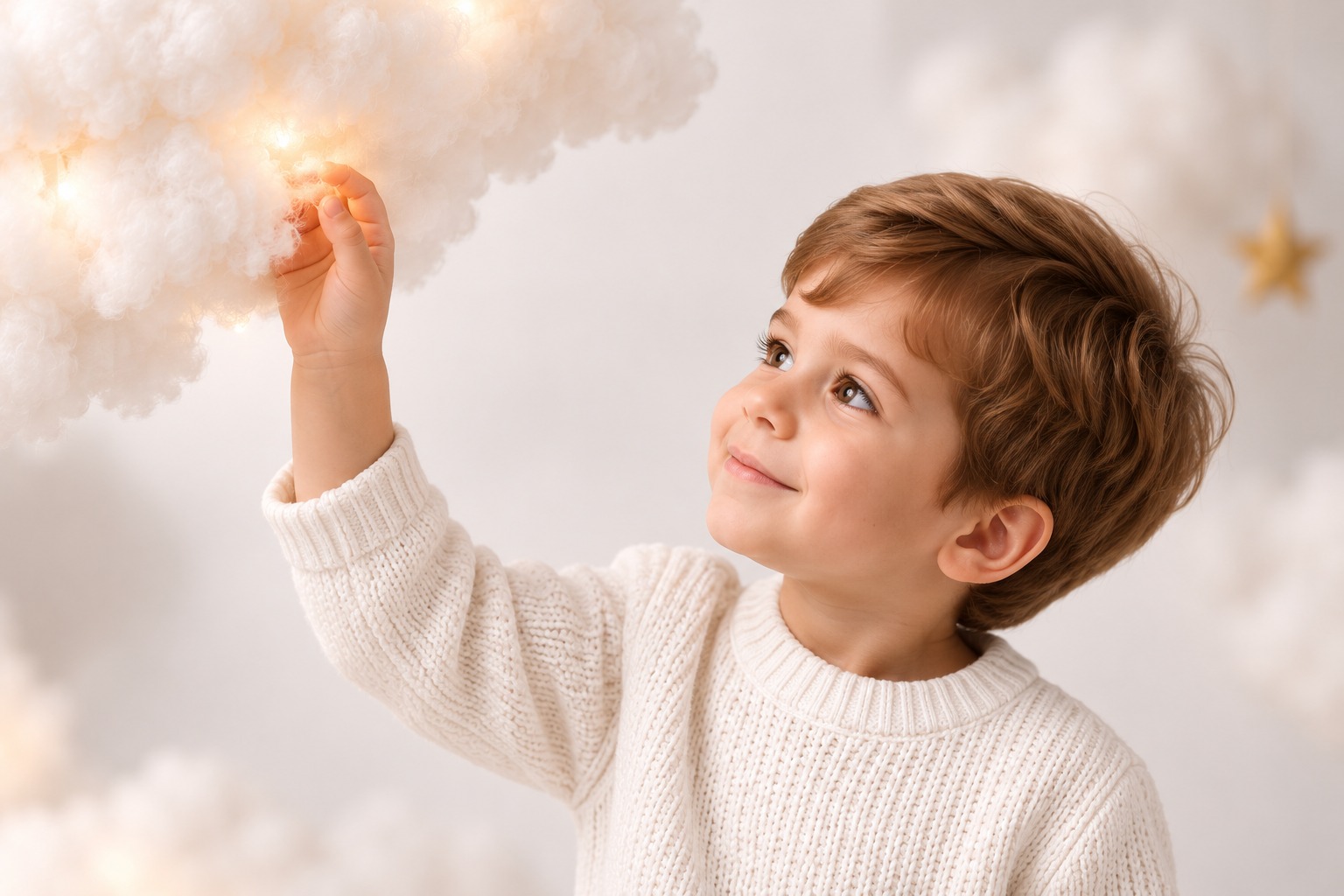 Prova fotografica: un bambino sfiora una nuvola