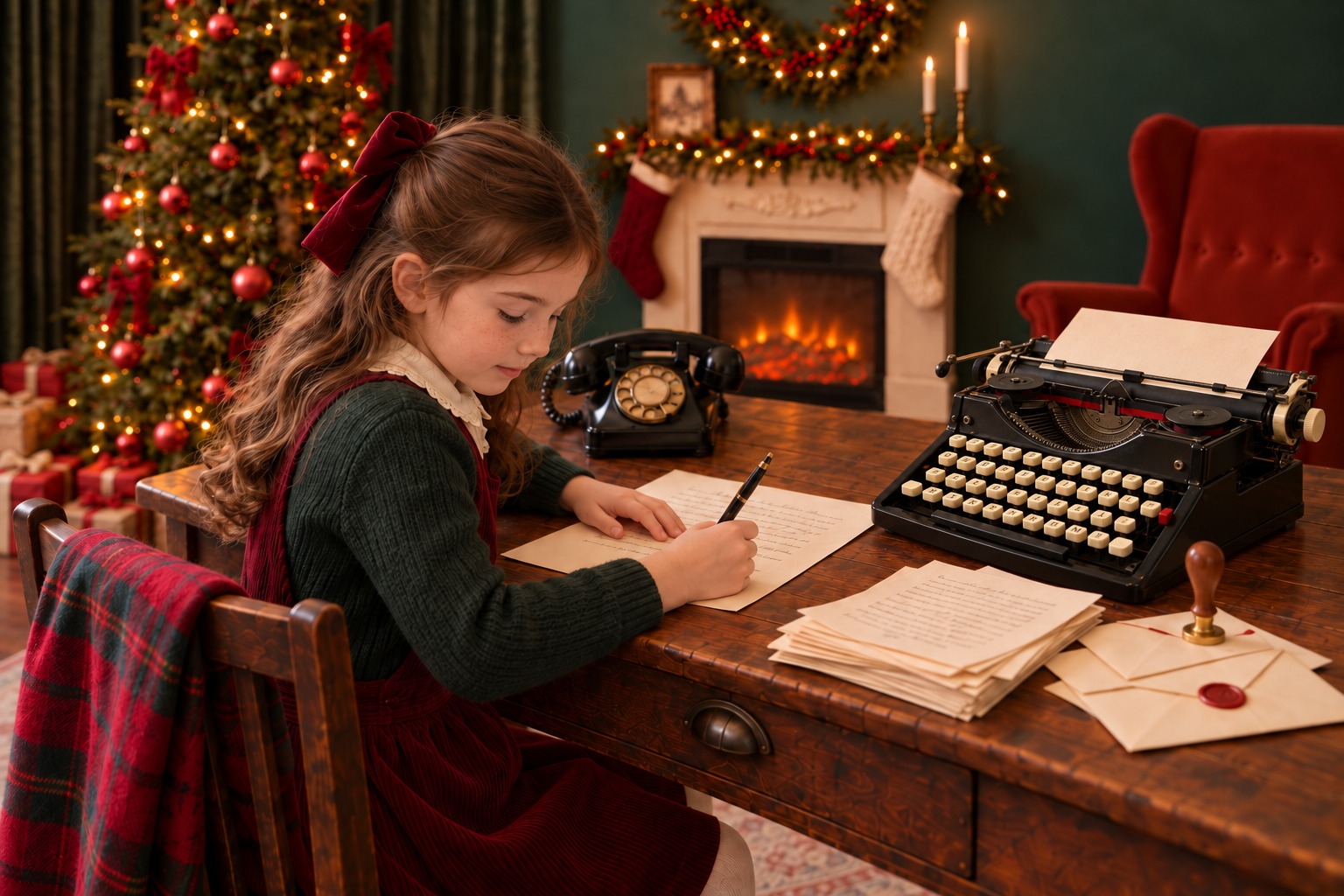 Prova fotografica: la bambina prepara la letterina