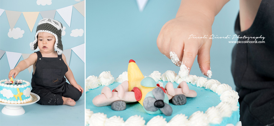 Smash Cake personalizzato | sfondo azzurro | aviatore aeroplani nuvole